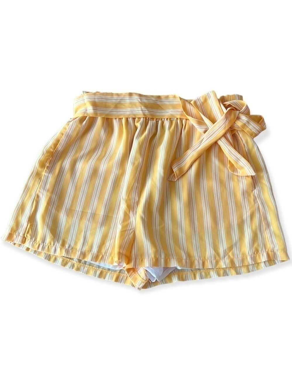FOREVER 21 Yellow and White Striped Paper Bag High Rise Shorts Size Medium